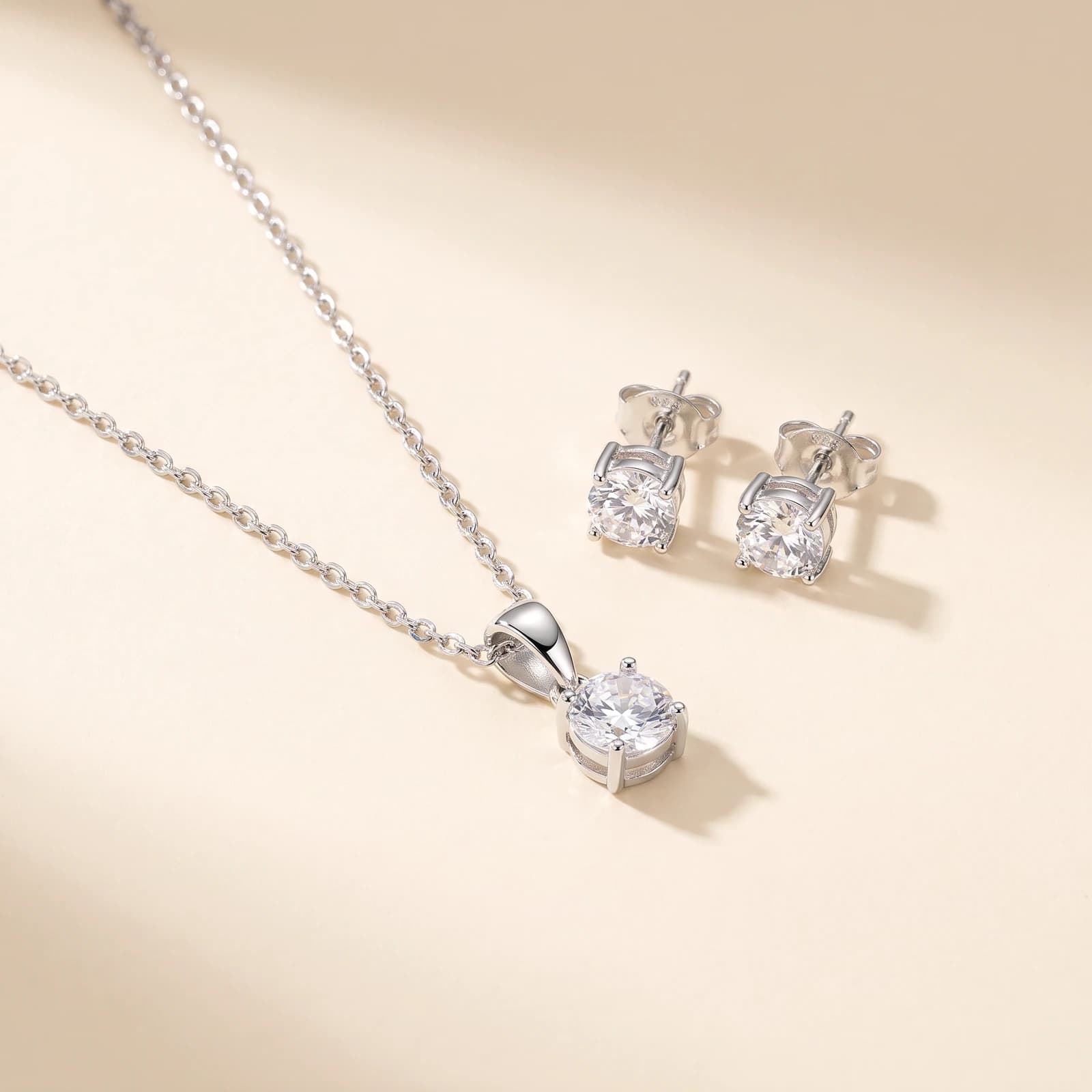 925 Silver Necklace & Stud Earring Set · CZ
