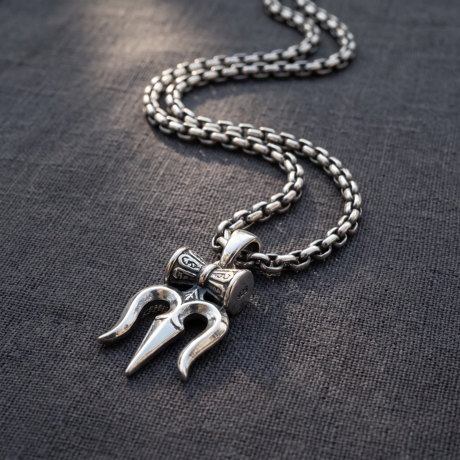 925 Silver Trishul Pendant for Men with Chain