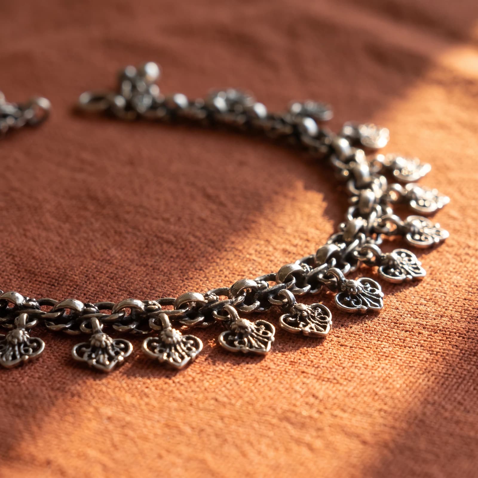 Antique Silver Anklets · Heavy Oxidised Pair