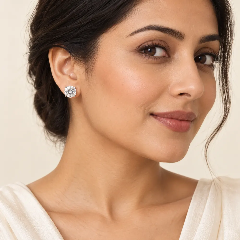 10mm Round Moissanite Stud Earrings — second view