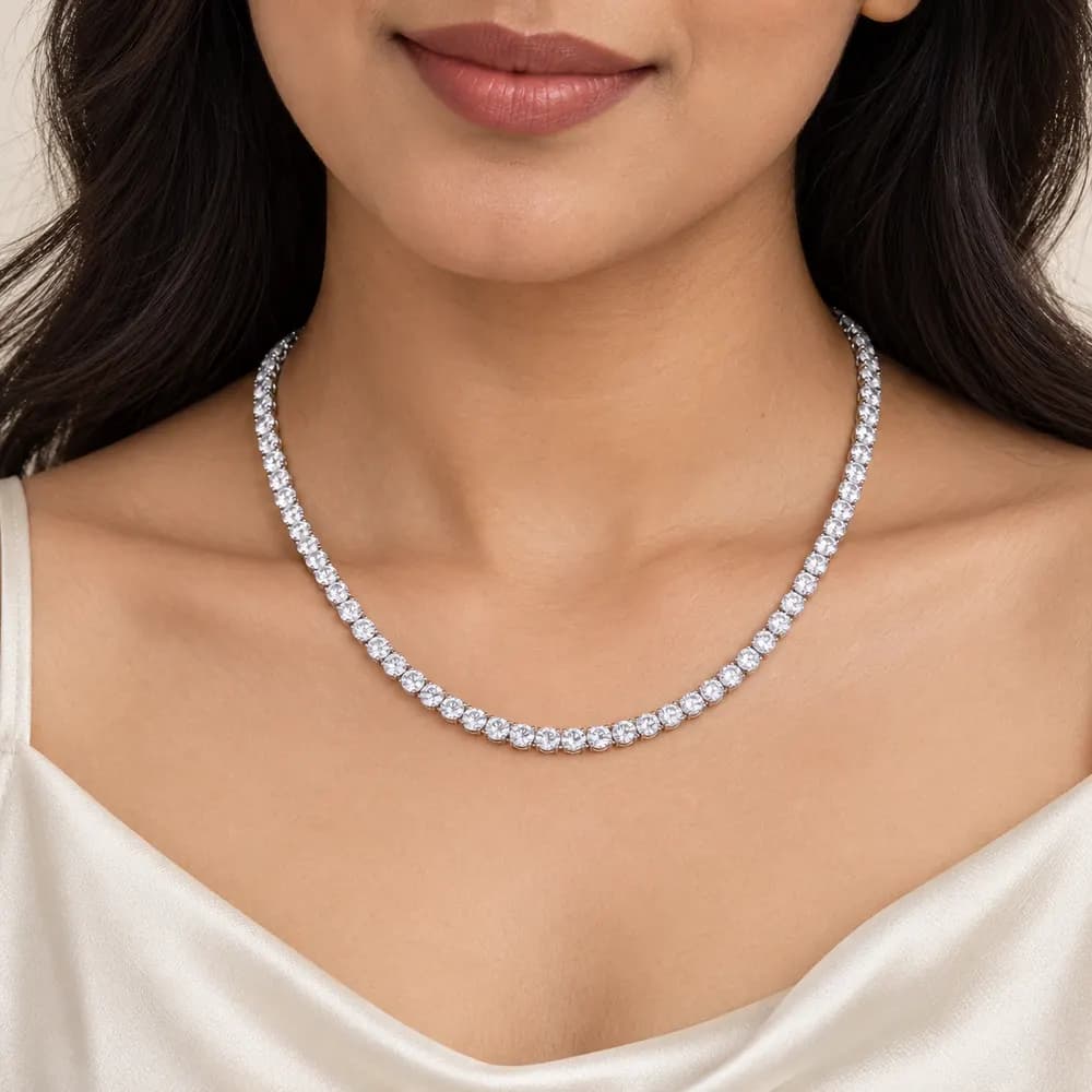 3 mm Round Moissanite Tennis Necklace - 20 Inch — second view