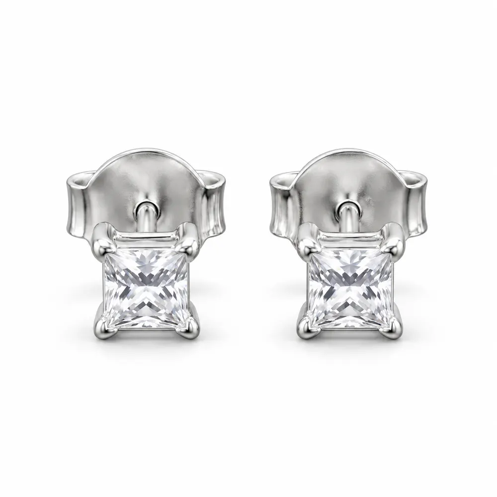 3mm Princess-Cut Moissanite Stud Earrings