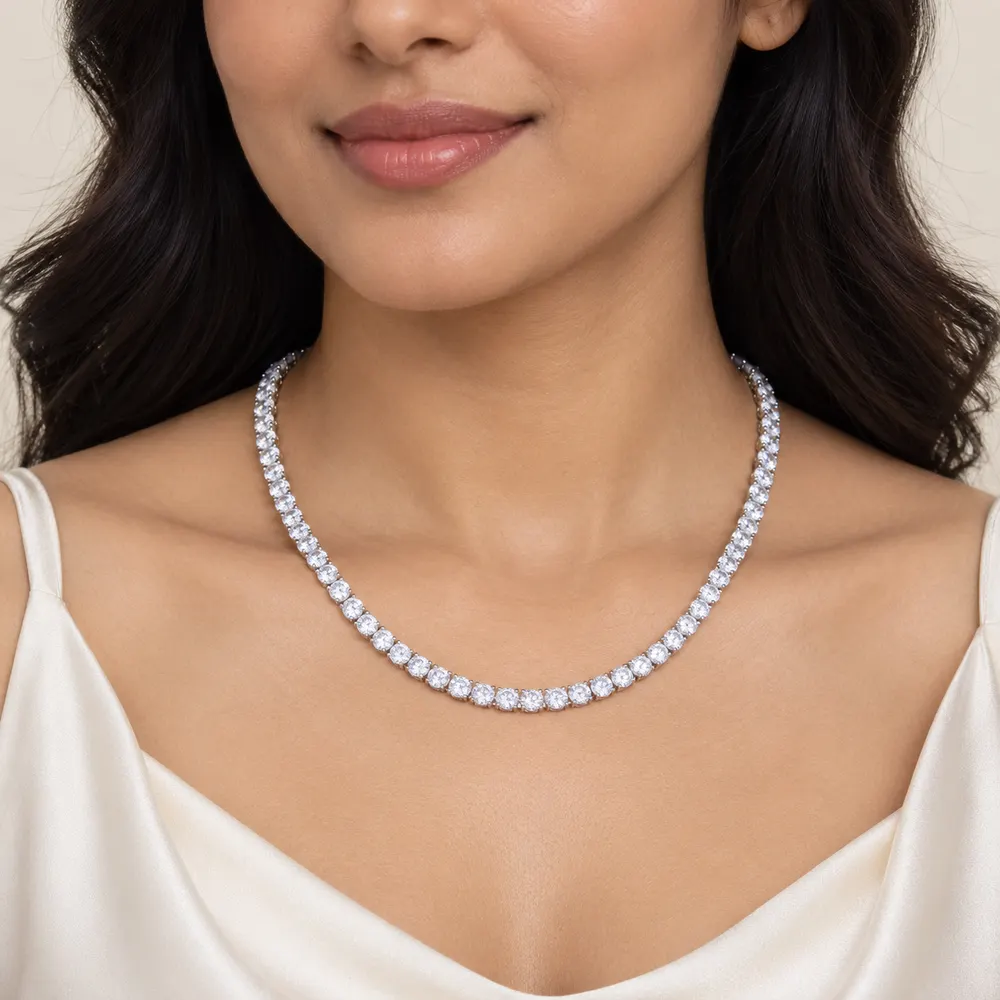 4 mm Round Moissanite Tennis Necklace - 20 Inch — second view