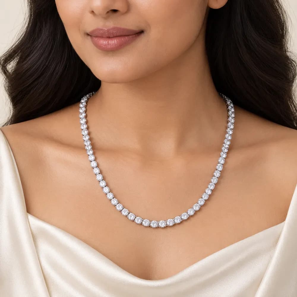 4 mm Round Moissanite Tennis Necklace - 22 Inch — second view