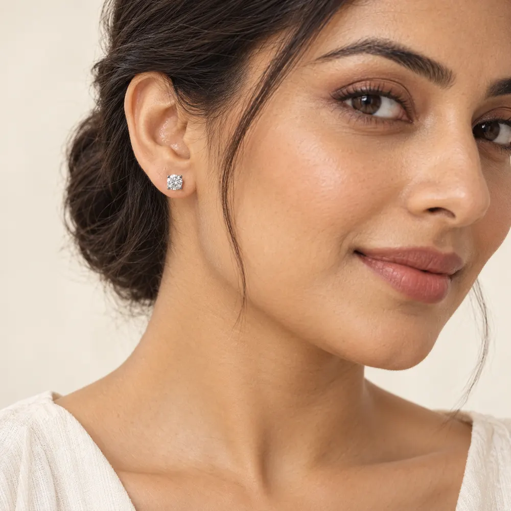 4mm Round Moissanite Stud Earrings — second view