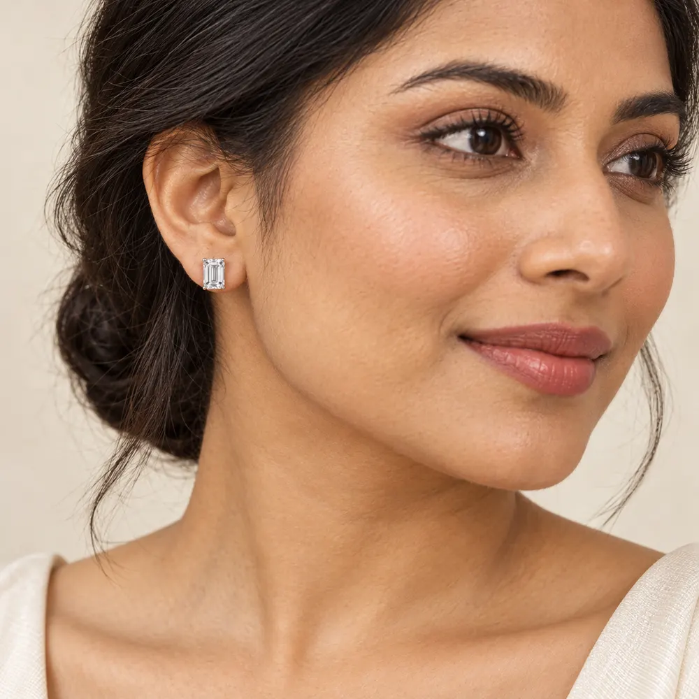 5 × 7mm Emerald-Cut Moissanite Stud Earrings — second view