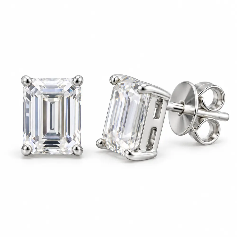 5 × 7mm Emerald-Cut Moissanite Stud Earrings