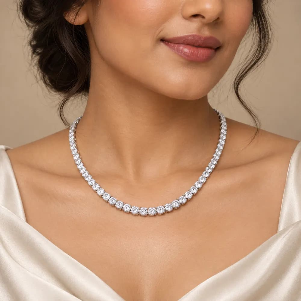 5 mm Round Moissanite Tennis Necklace - 18 Inch — second view