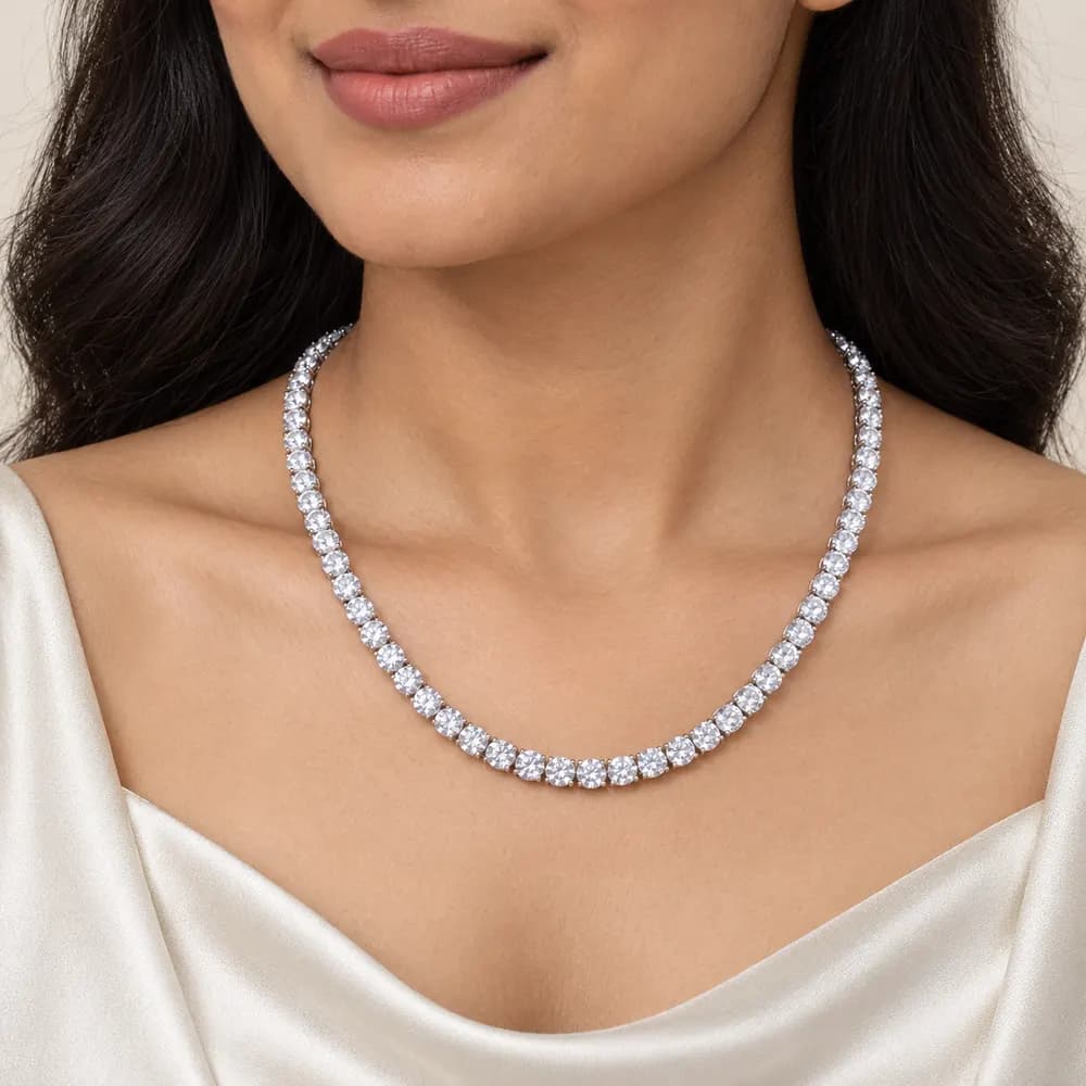 5 mm Round Moissanite Tennis Necklace - 20 Inch — second view