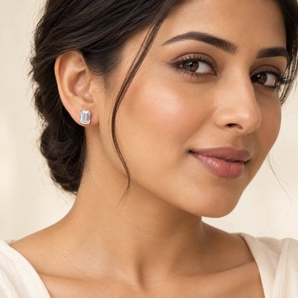 6 × 8mm Emerald-Cut Moissanite Stud Earrings — second view