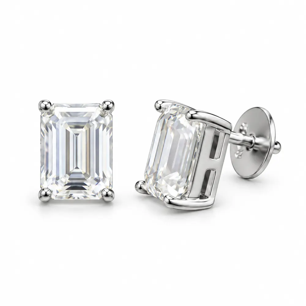 6 × 8mm Emerald-Cut Moissanite Stud Earrings
