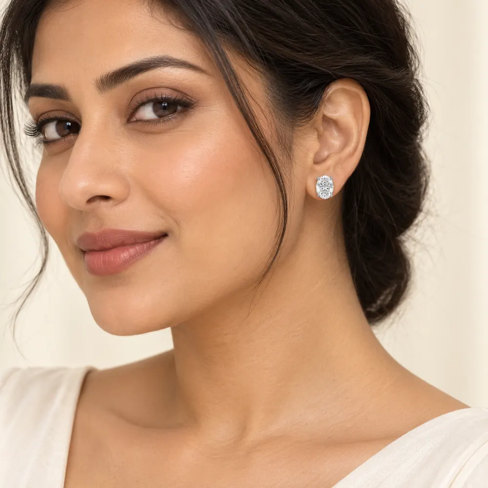 6 × 8mm Oval Moissanite Stud Earrings — second view