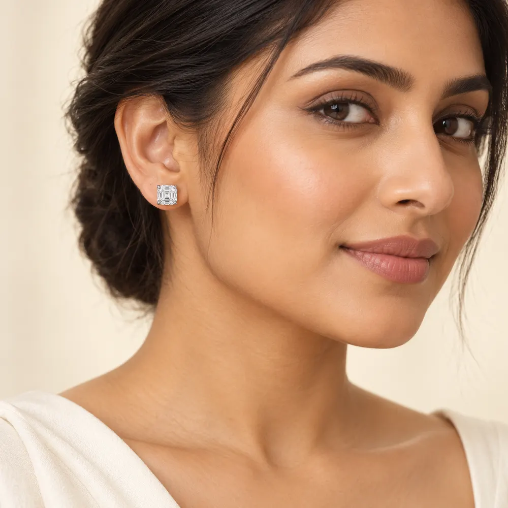 6mm Asscher-Cut Moissanite Stud Earrings — second view