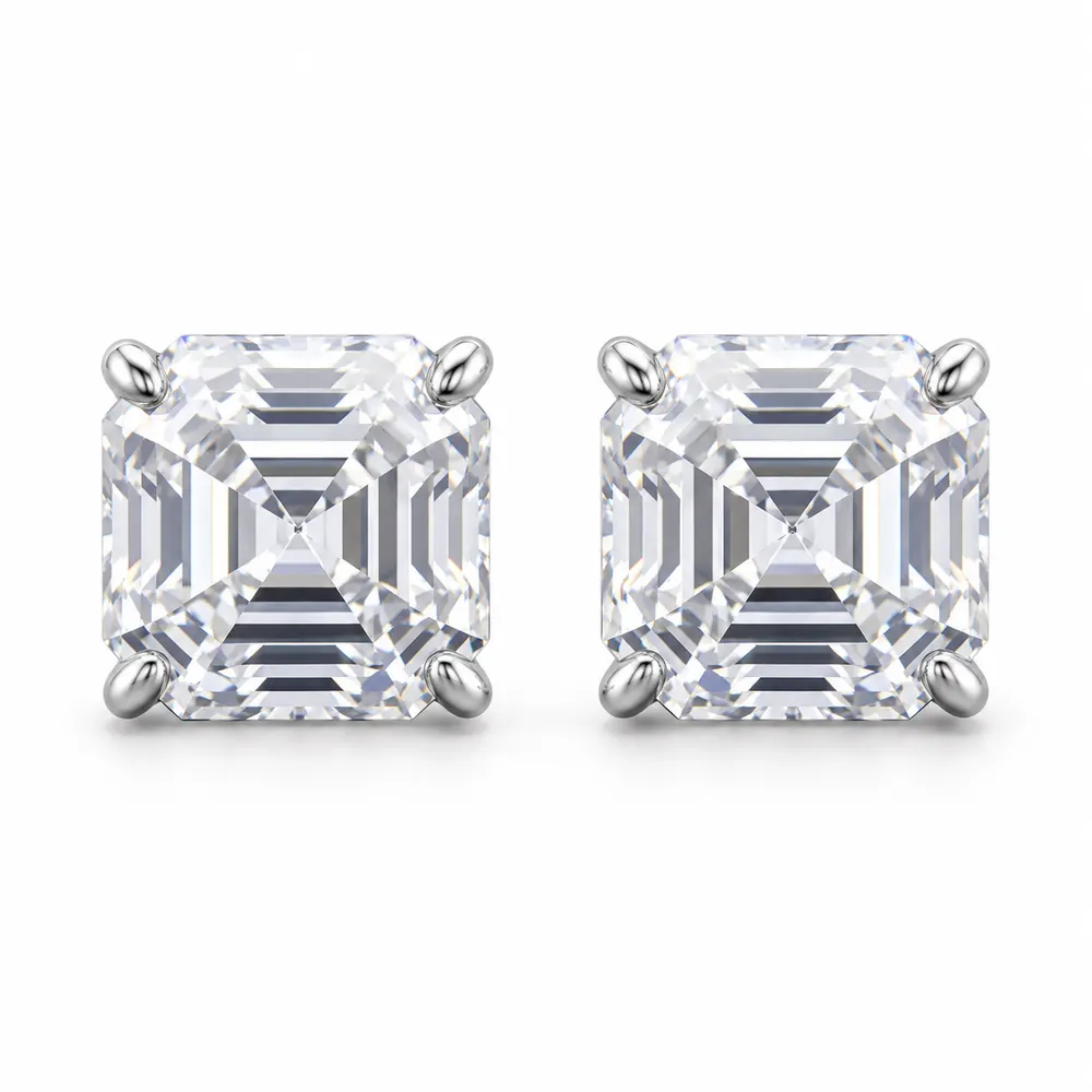 6mm Asscher-Cut Moissanite Stud Earrings