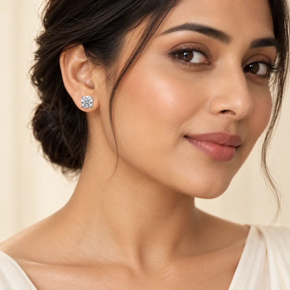 6mm Cushion-Cut Moissanite Stud Earrings — second view