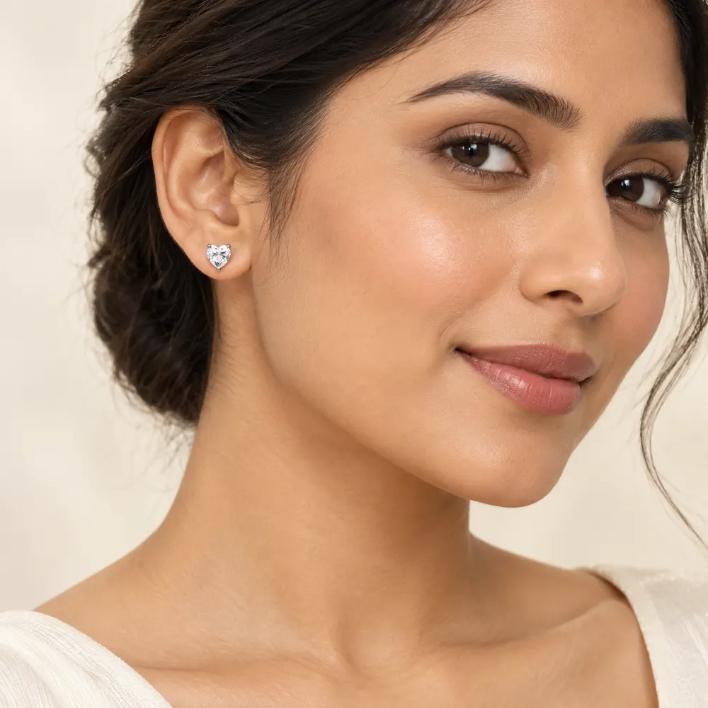 6mm Heart Moissanite Stud Earrings — second view