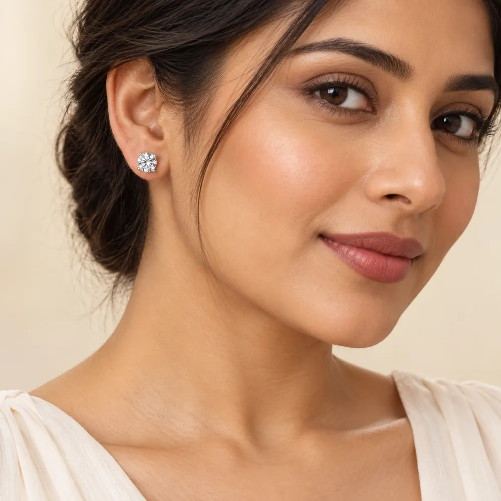6mm Round Moissanite Stud Earrings — second view
