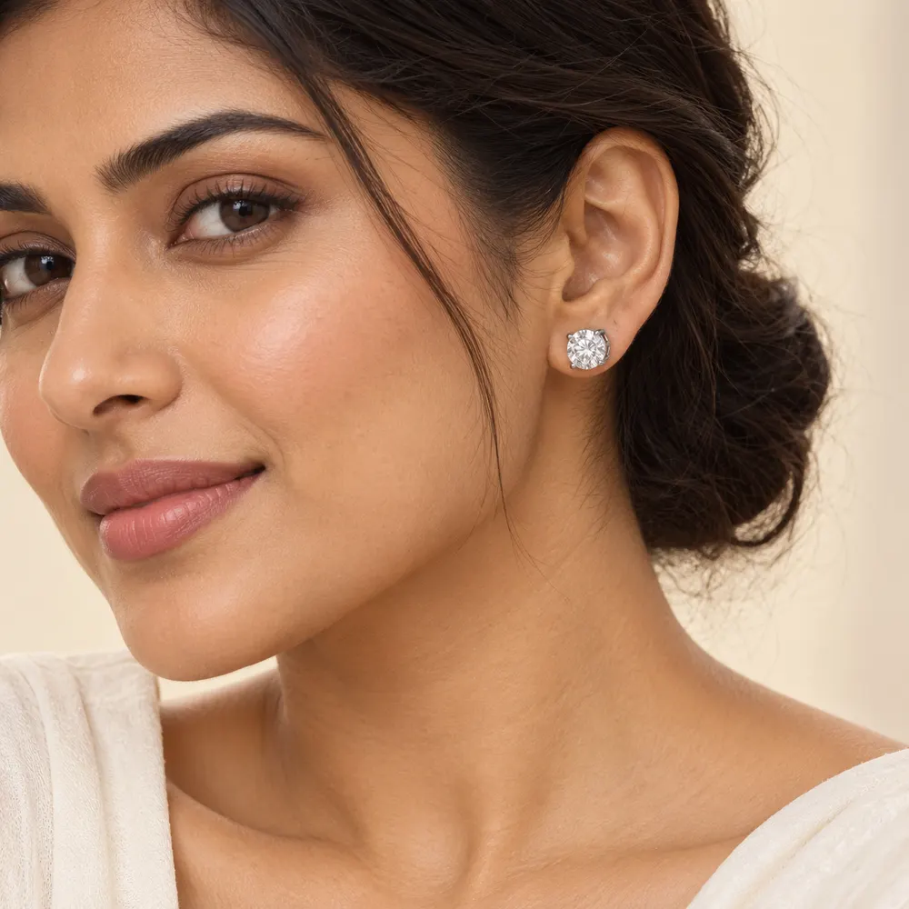 7.5mm Round Brilliant Moissanite Stud Earrings — second view