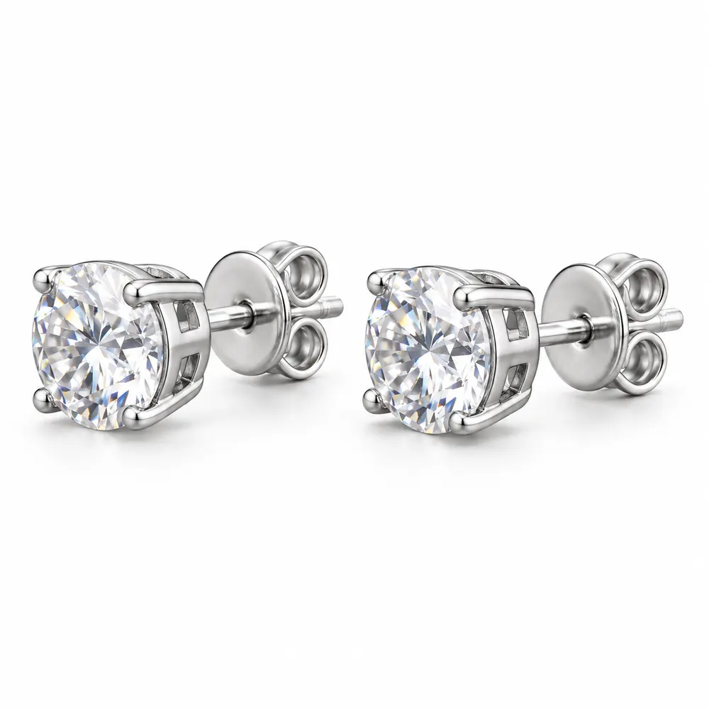 7.5mm Round Brilliant Moissanite Stud Earrings
