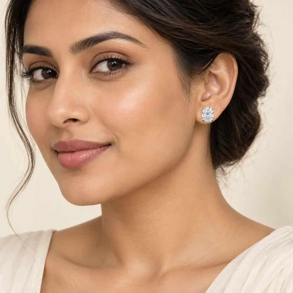 7 × 9mm Oval Moissanite Stud Earrings — second view