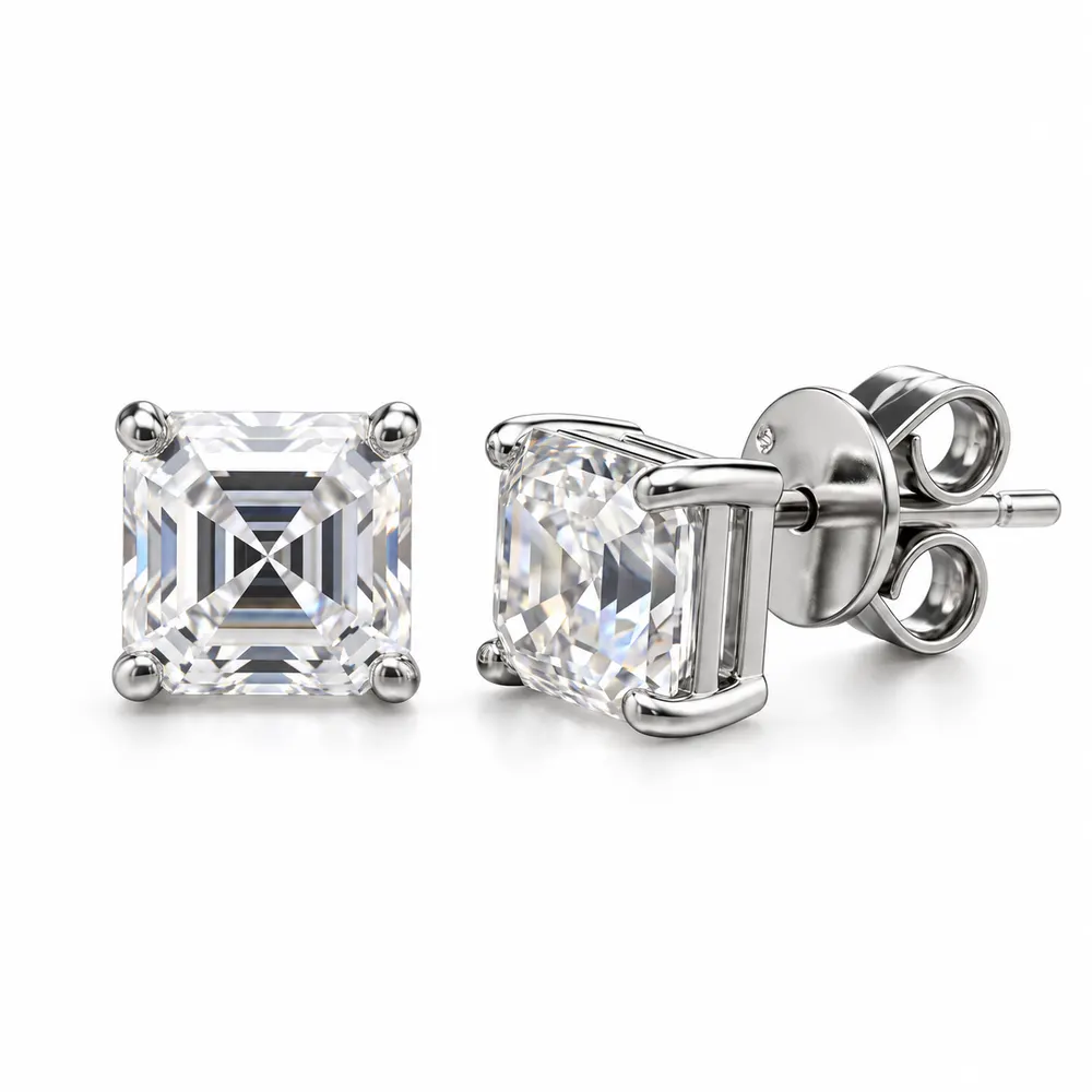7mm Asscher-Cut Moissanite Stud Earrings