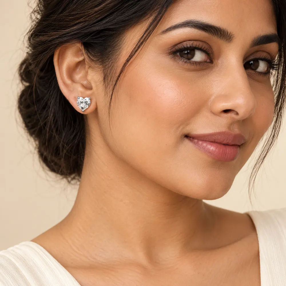 7mm Heart Moissanite Stud Earrings — second view