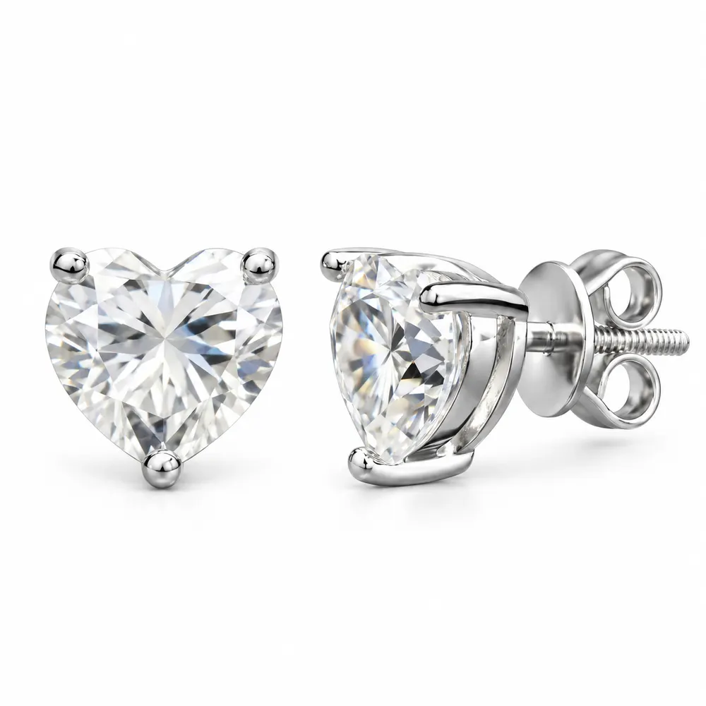 7mm Heart Moissanite Stud Earrings