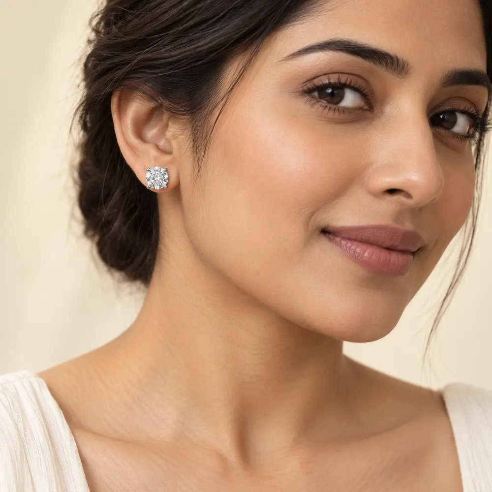 7mm Portuguese-Cut Moissanite Stud Earrings — second view
