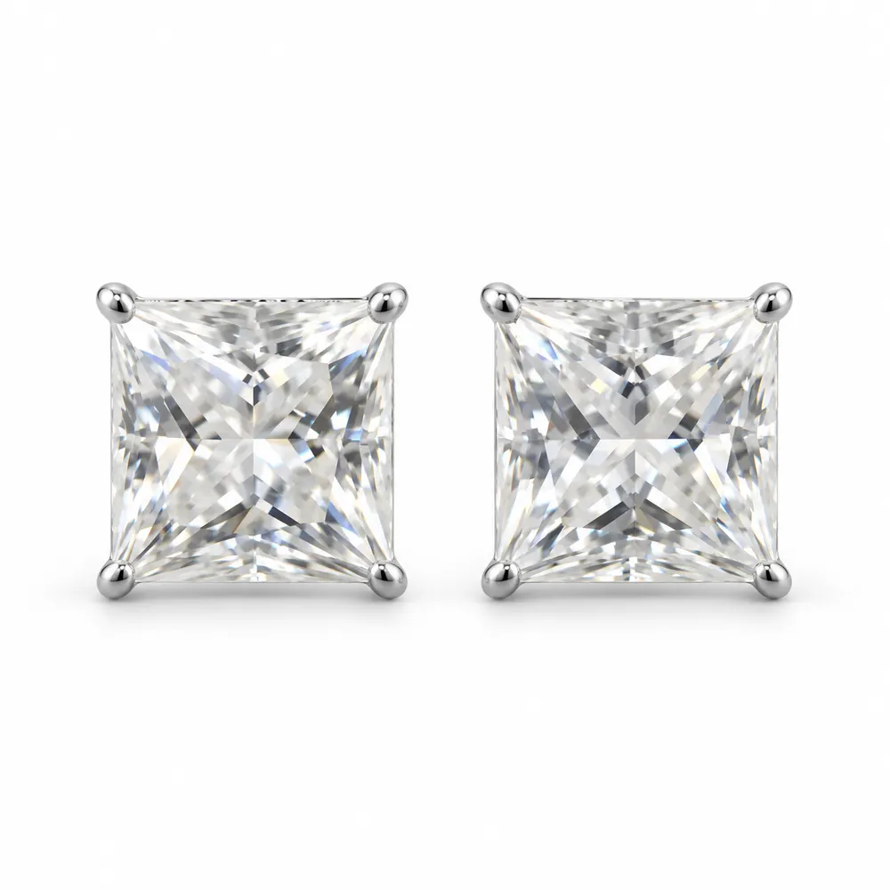 7mm Princess-Cut Moissanite Stud Earrings