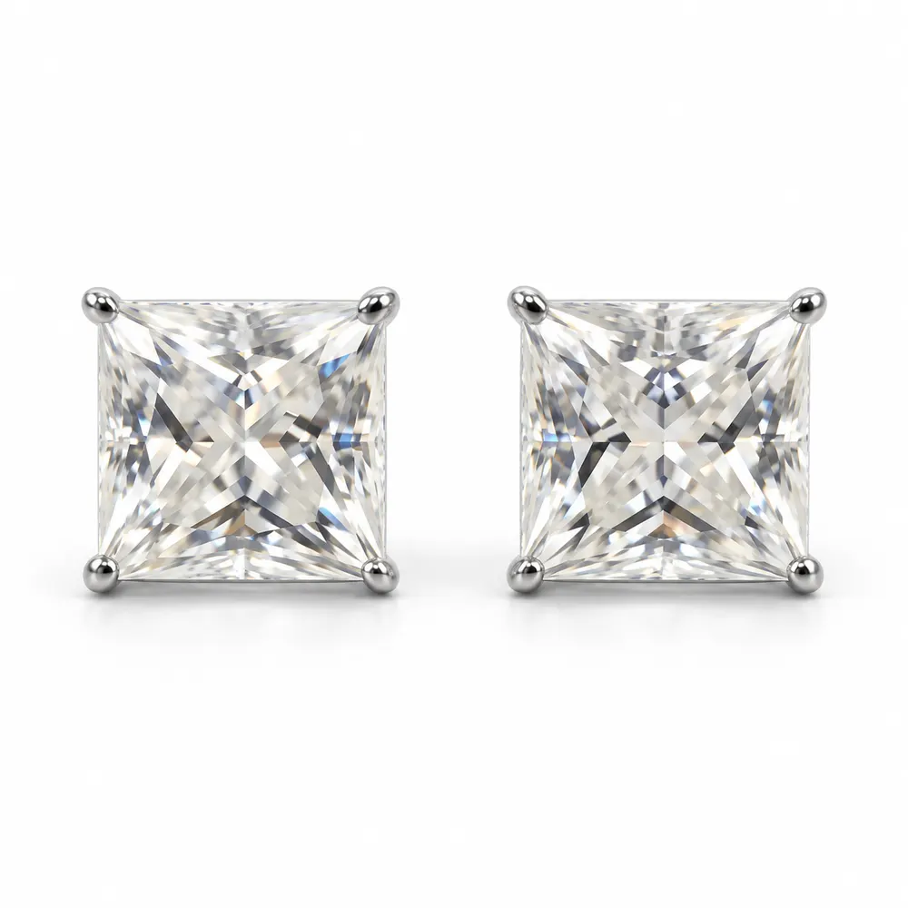 8mm Princess-Cut Moissanite Stud Earrings