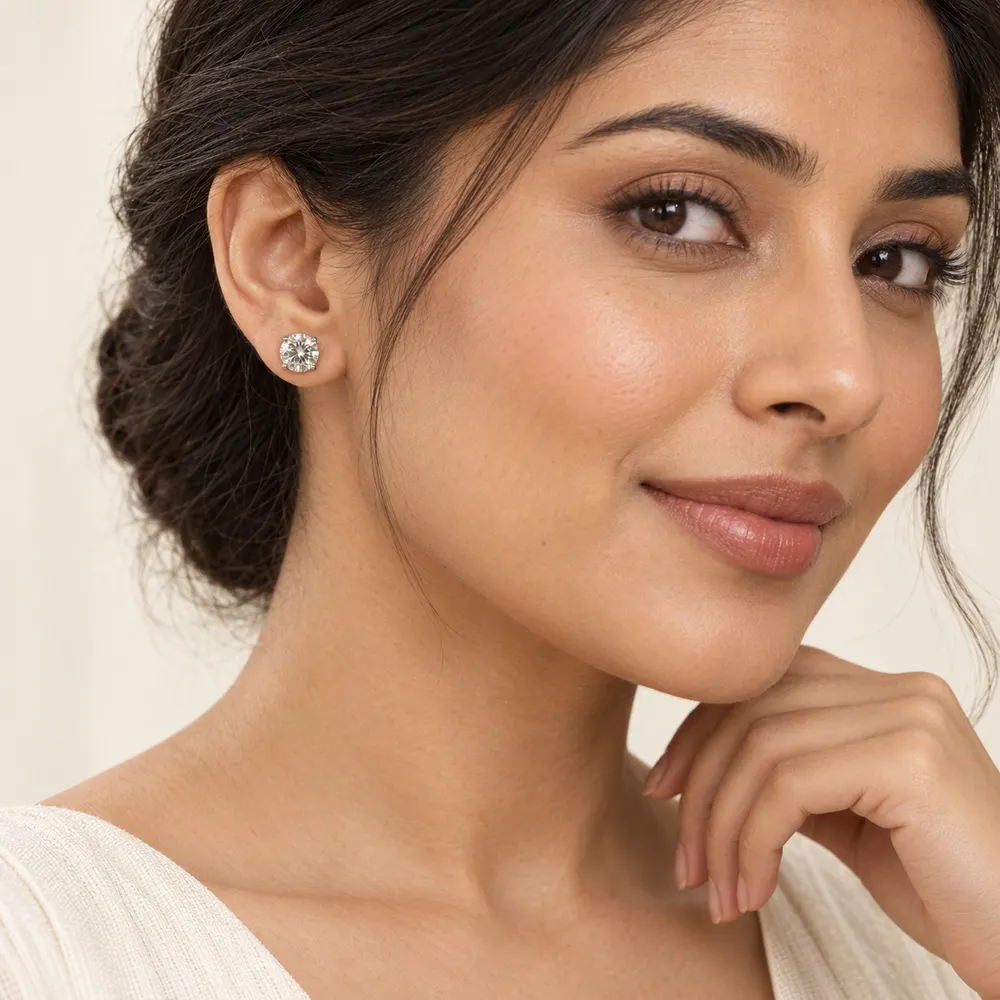 8mm Round Moissanite Stud Earrings — second view