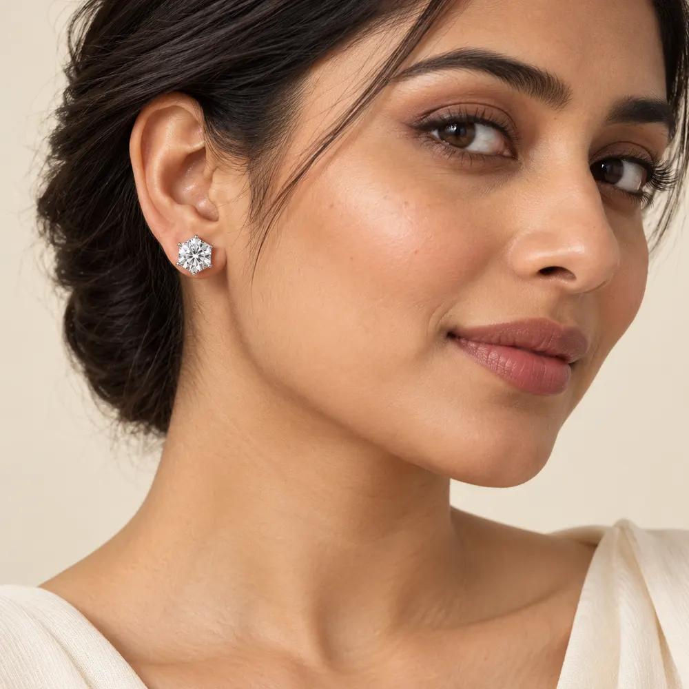 9.5mm Hexagonal Basket Moissanite Stud Earrings — second view