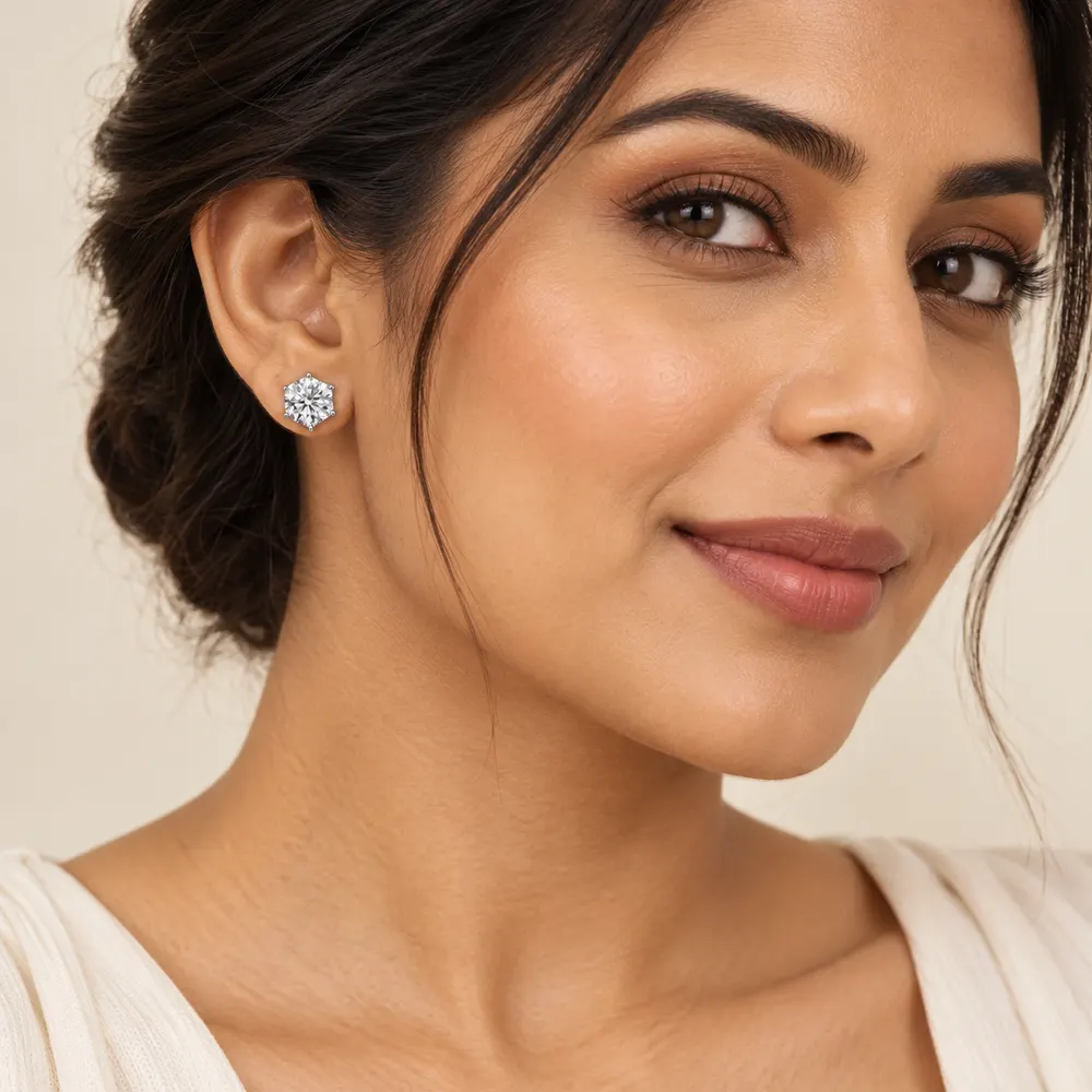 9mm Hexagonal Basket Moissanite Stud Earrings — second view