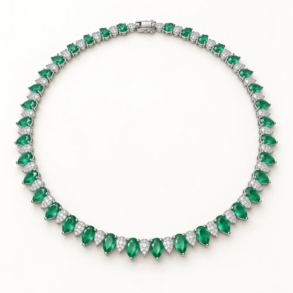 Alternating Emerald Pear Moissanite Tennis Necklace