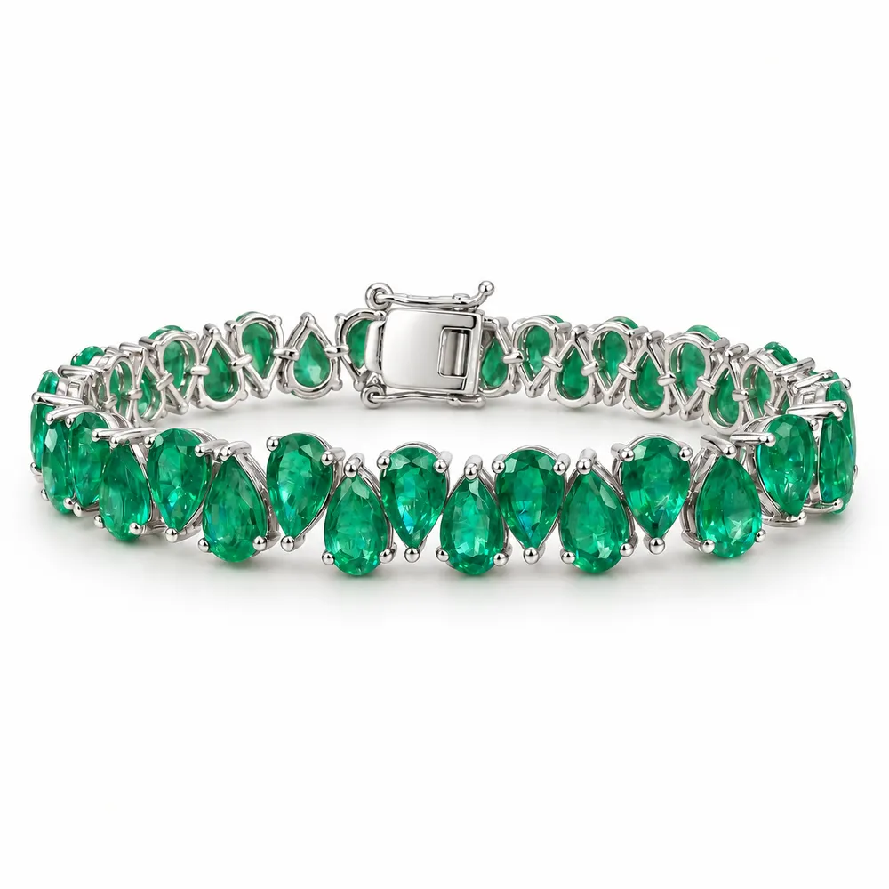 Alternating Pear Emerald Moissanite Tennis Bracelet