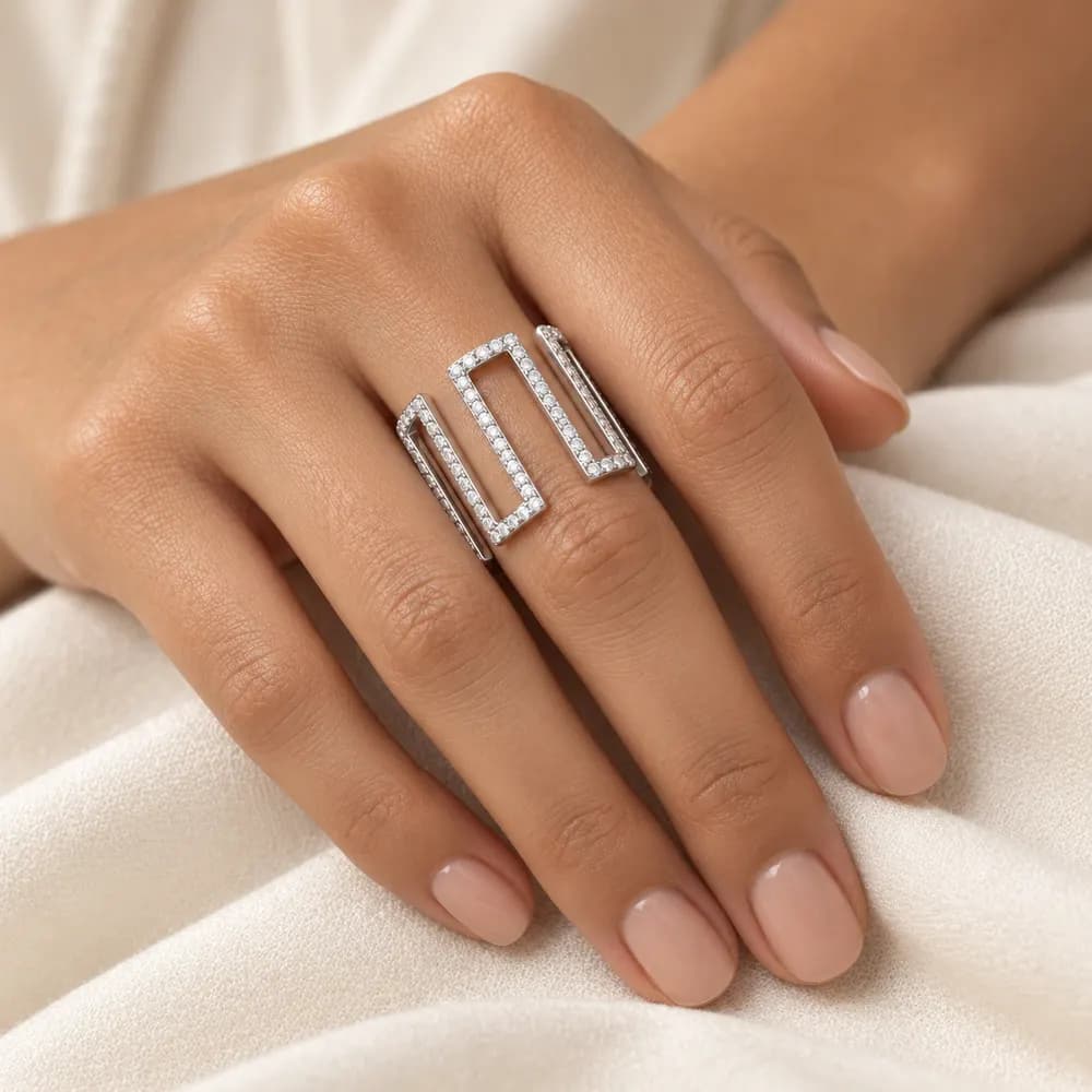 Architectural Open Meander Moissanite Ring — second view