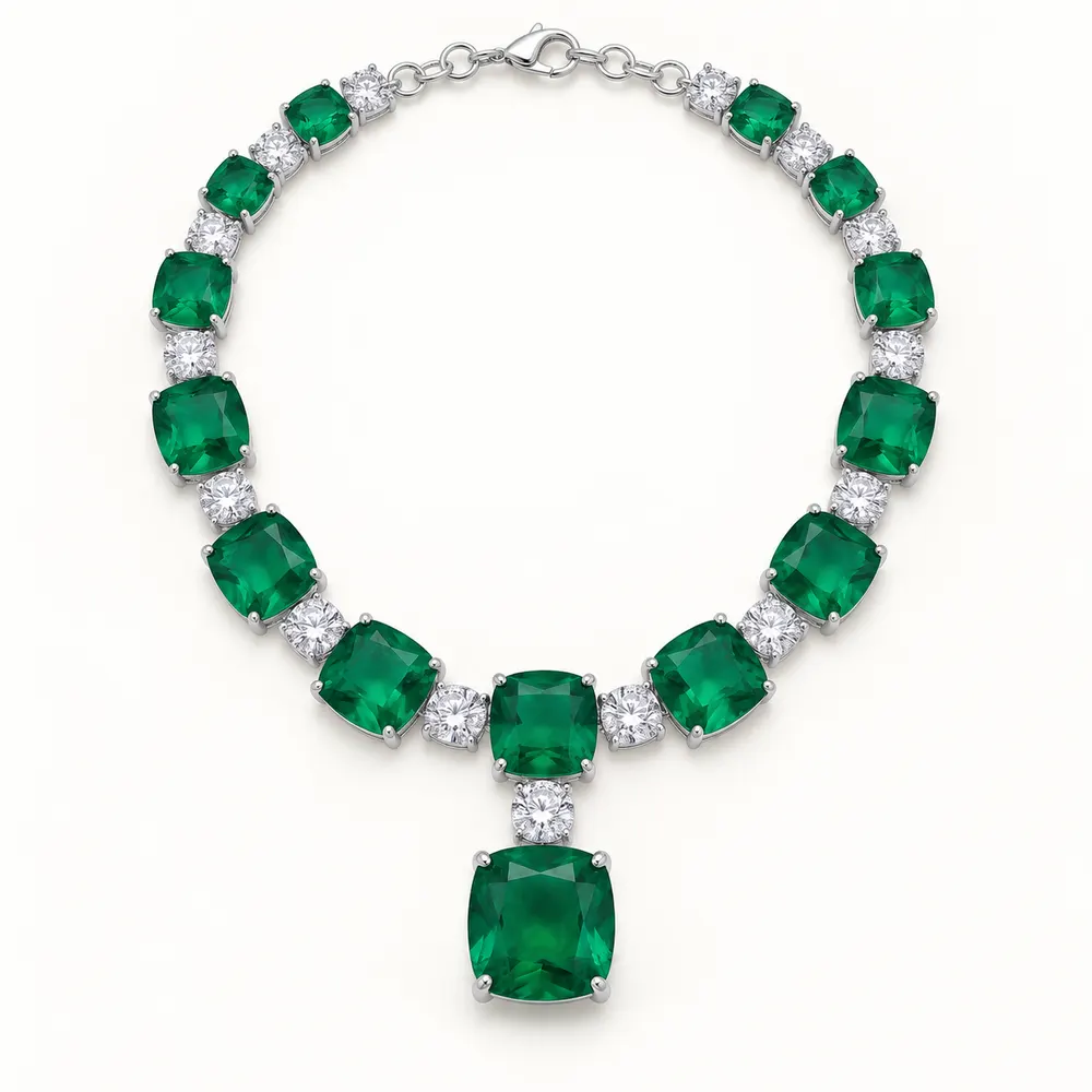 Avaya Cushion Emerald Moissanite Pendant Necklace