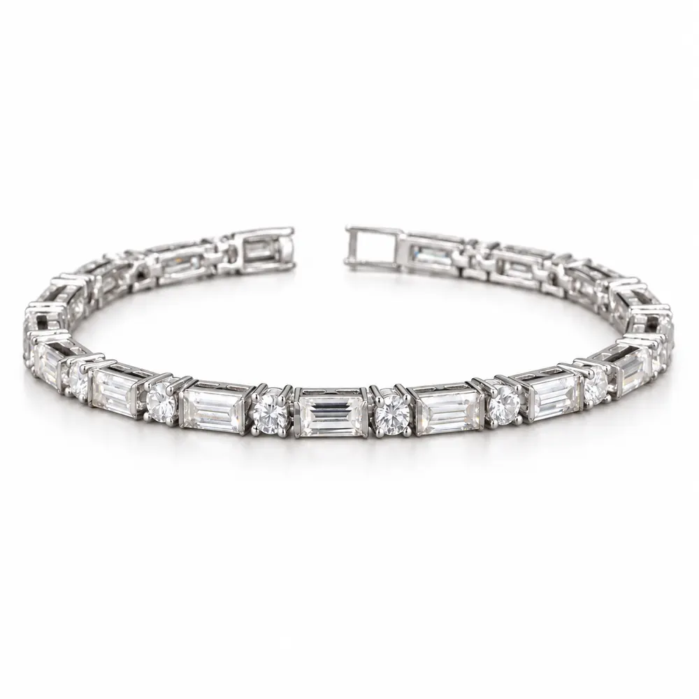 Baguette and Round Moissanite Tennis Bracelet