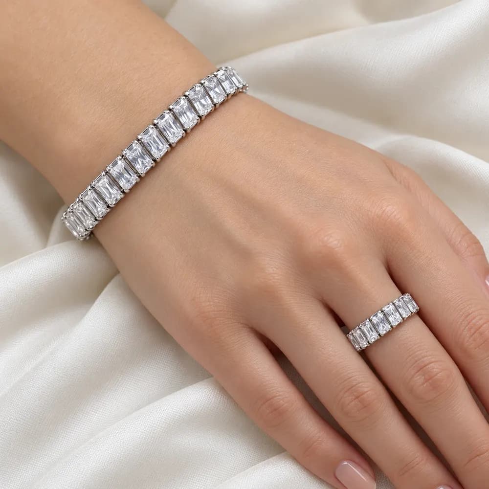 Baguette Moissanite Tennis Bracelet and Ring Set — second view