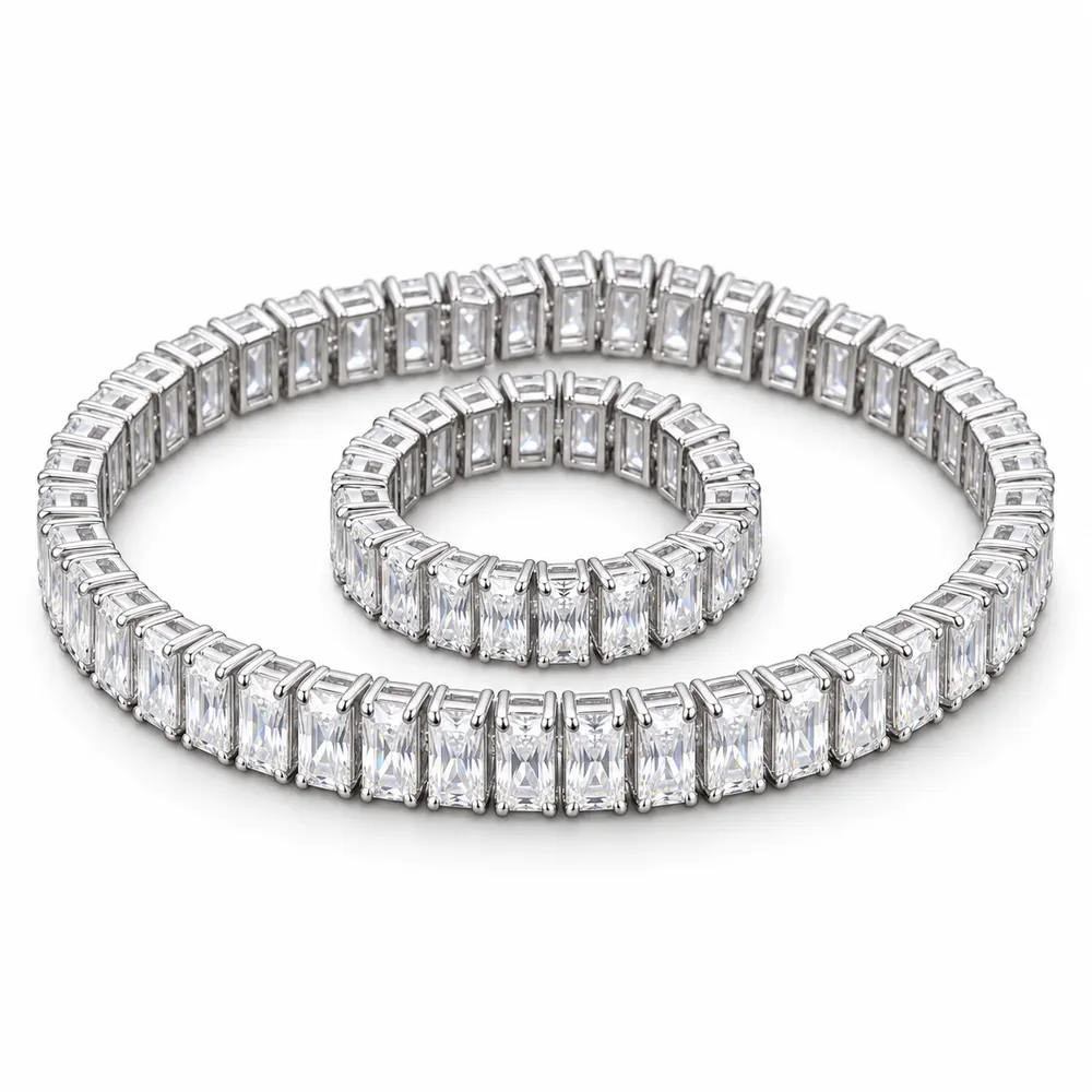 Baguette Moissanite Tennis Bracelet and Ring Set