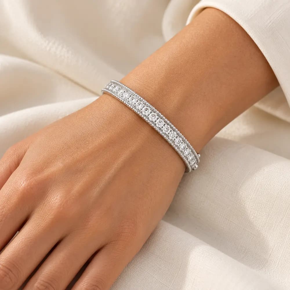 Beaded Border Round-Stone Moissanite Bangle — second view