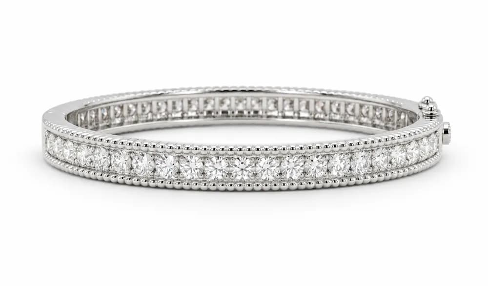 Beaded Border Round-Stone Moissanite Bangle