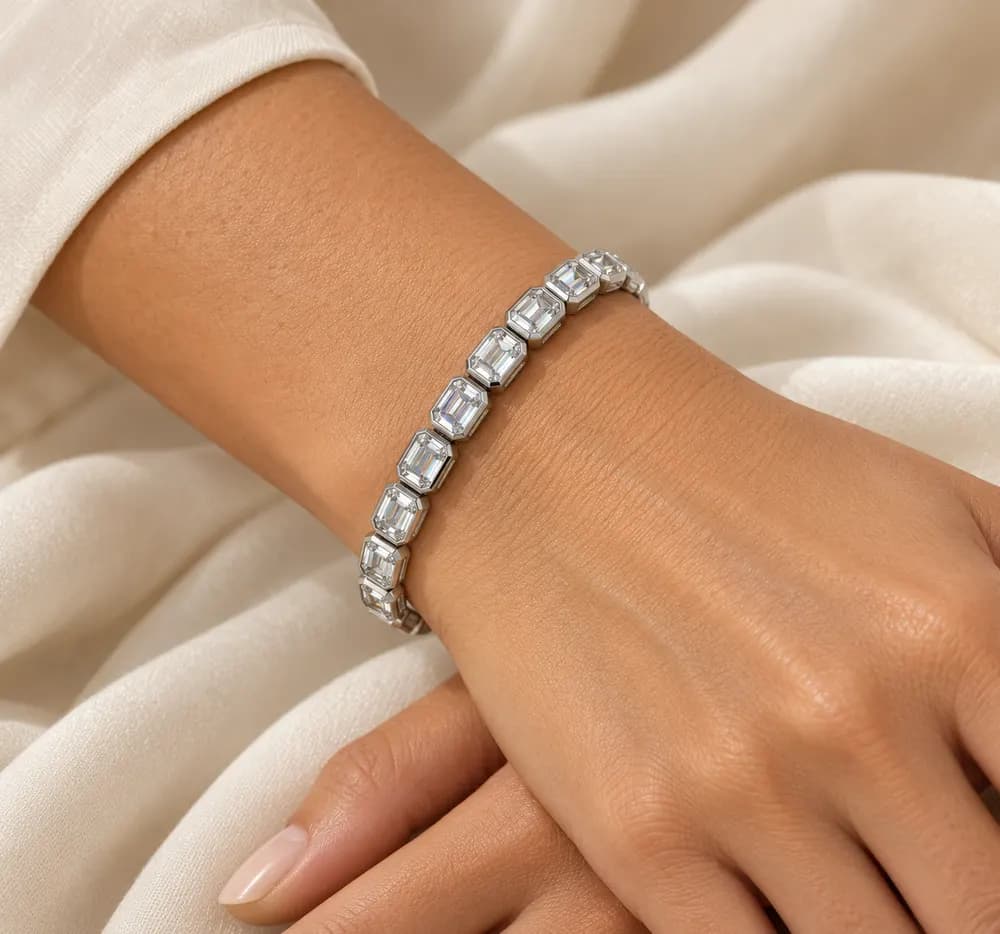 Bezel-Set Emerald-Cut Moissanite Tennis Bracelet — second view