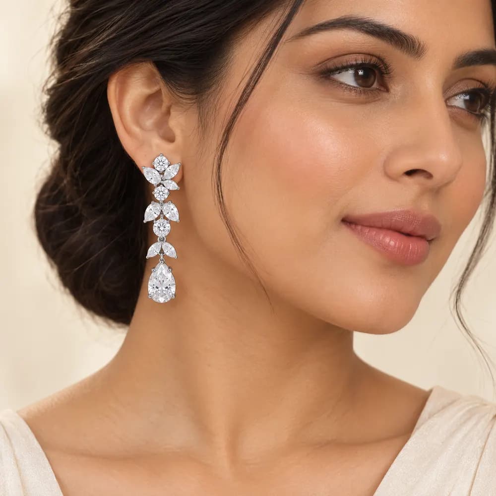 Botanical Pear-Drop Moissanite Earrings — second view