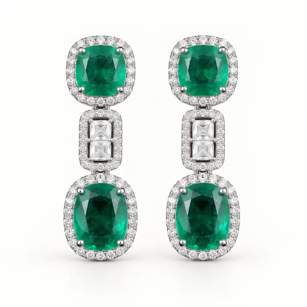 Cascading Emerald Geometric Moissanite Drop Earrings