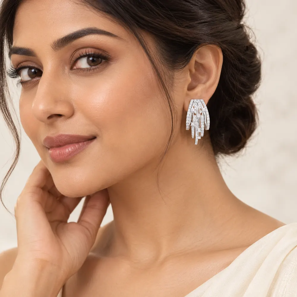 Cascading Ribbon Moissanite Earrings — second view
