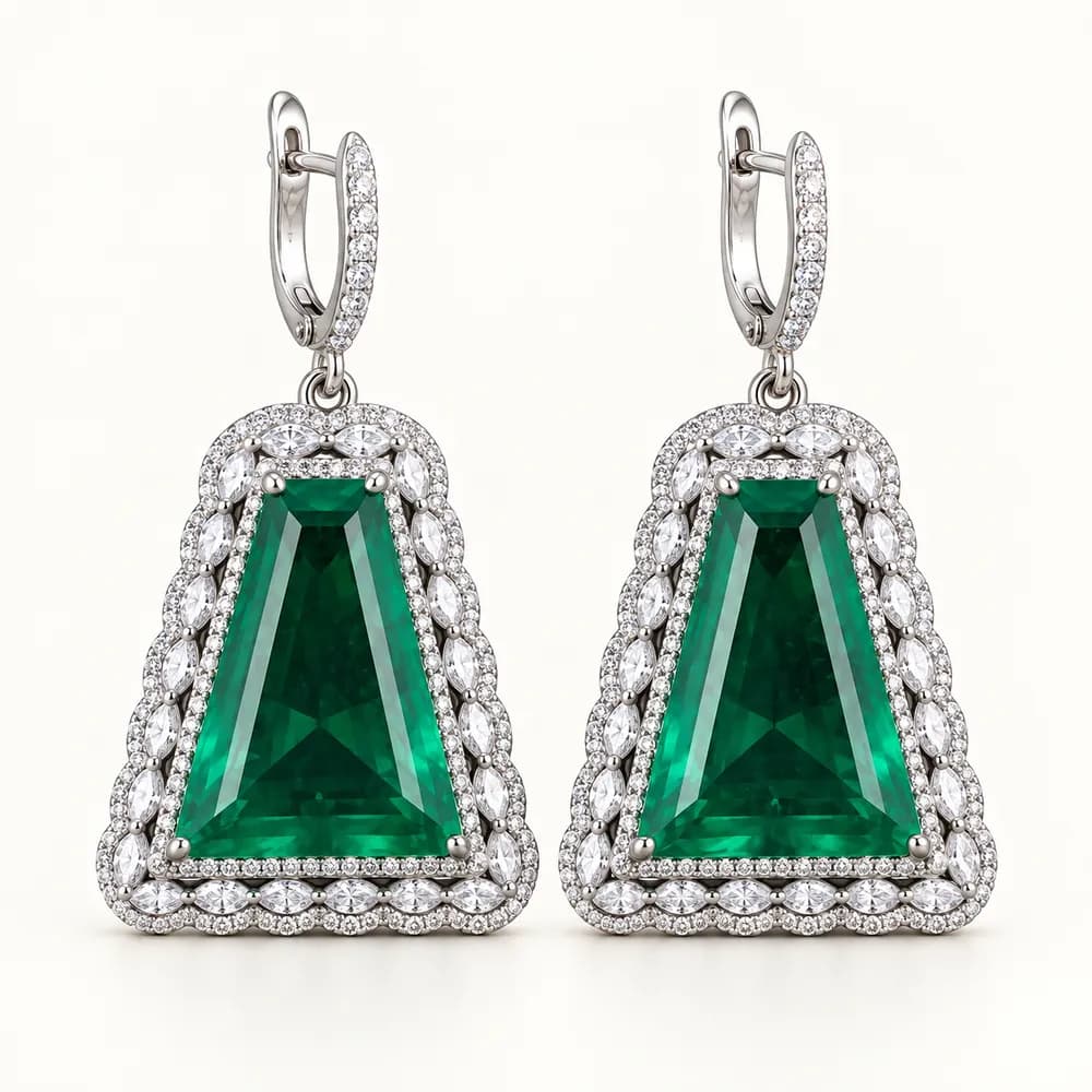 Celestial Trapezoid Emerald Moissanite Drop Earrings