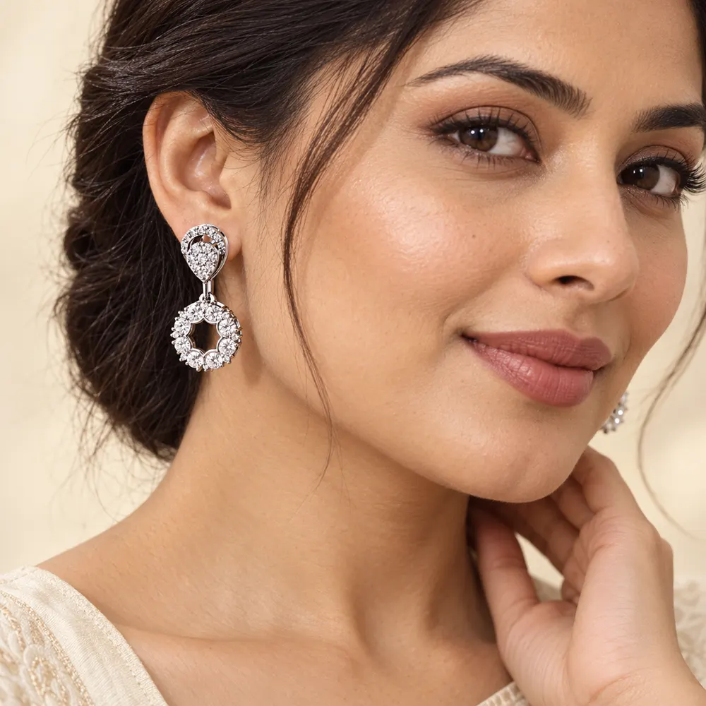 Circle Blossom Moissanite Drop Earrings — second view
