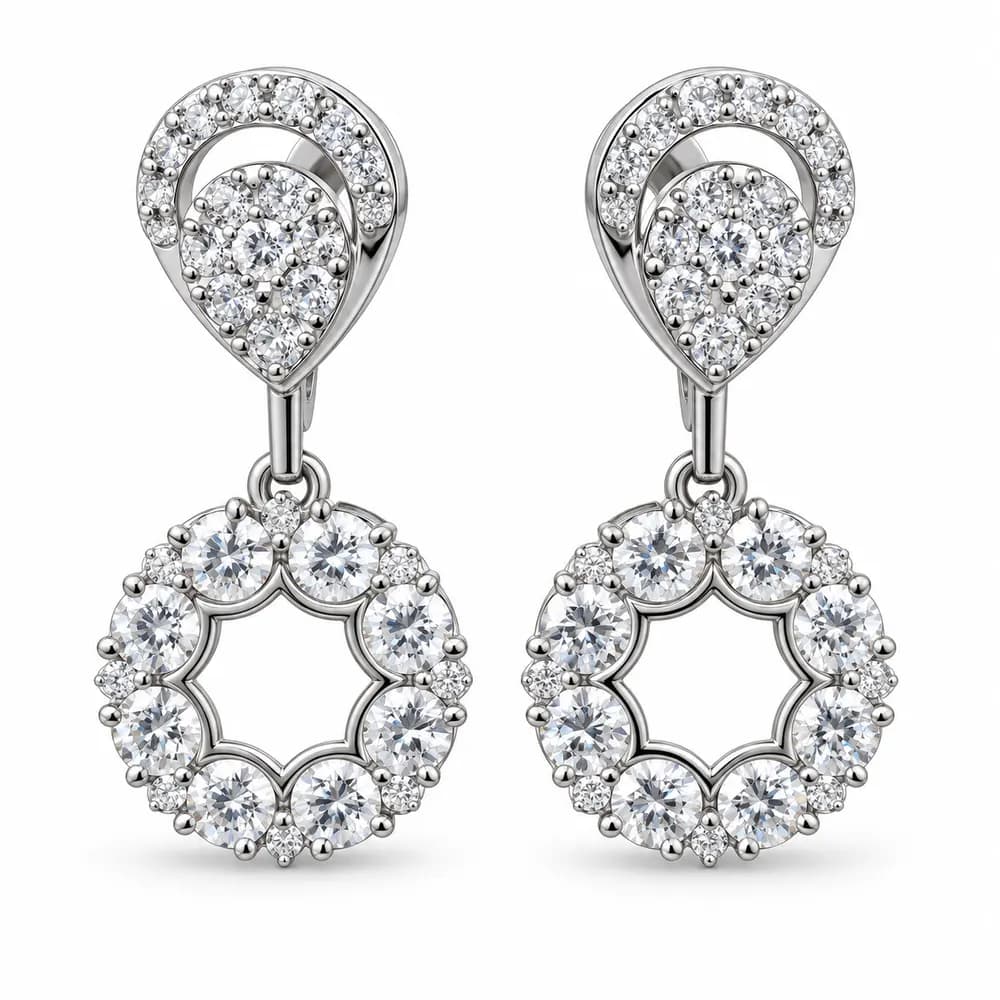 Circle Blossom Moissanite Drop Earrings