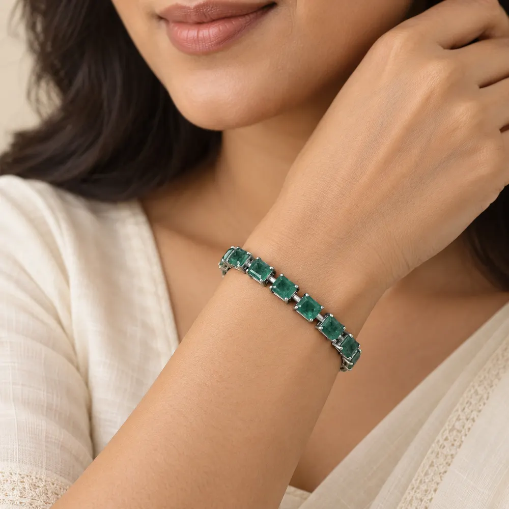 Classic Rectangular Emerald Moissanite Tennis Bracelet — second view